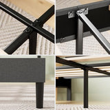 Zinus Queen Piper Upholstered Platform Bed with Horizontal Paneled Headboard, Wooden Slat Support, No Box Spring Needed, Easy Assembly, Eco Friendly Packaging, Dark Grey Zinus