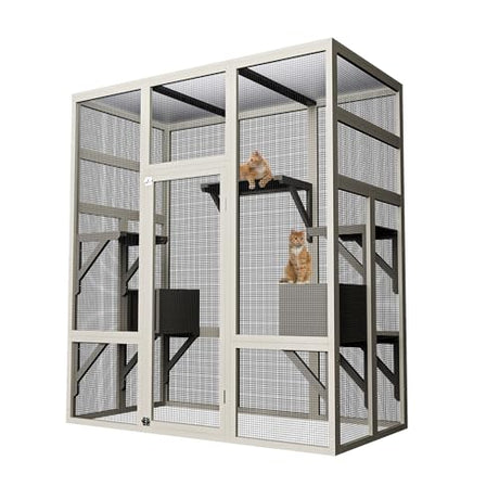 70'' Large Catio Outdoor Cat Enclosure with Perches and Condos, Wood Cat Patio with Waterproof Roof, Feral Cats Shelter 5 Platforms & 2 Resting Box, UV-Resistant PC Roof GarveeLife