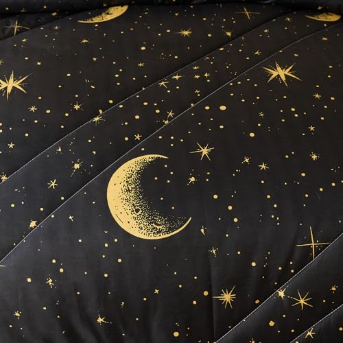 Caressma Black Comforter Moon Star Teen Boy Girl Galaxy Bedding Microfiber Twin Size Set 2 Pieces for All Seasons with Pillowcase Caressma
