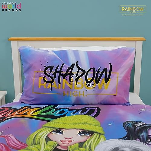 Character World Official Rainbow High Single Duvet Cover Set | Shadow High Dolls Design | Reversible 2 Sided Bedding Including Matching Pillow Case | Single Bed Set Rainbow High