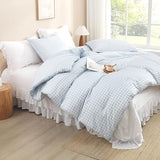 Andency Light Blue Gingham Comforter Set Full(79x90Inch), Checkered Grid Plaid Buffalo Bed Set for Girls Boys Kids Teens, 3 Pieces Lightweight Microfiber Geometric Preppy Bedding Andency