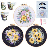 Silentsea Floral Embroidery Kit with Hoop, Sunflower Bouquet Pattern, 3 Designs, Beginner Cross Stitch Set