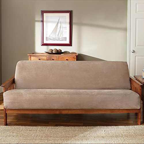 SureFit Home Décor Soft Suede Futon Slipcover, Polyester, Machine Washable, One Piece, Taupe Color SureFit