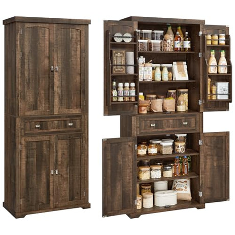 VASAGLE Pantry Cabinet, 15.7 x 30 x 71.7 Inches, Freestanding Tall Cupboard Storage Cabinet with a Drawer, 2 Cabinets, 6 Adjustable Shelves, for Living Room, Kitchen, Deep Brown UBBK561K01 VASAGLE