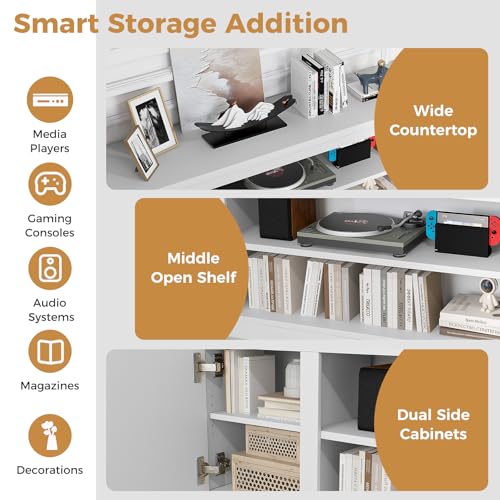 Tangkula Fireplace TV Stand for TVs up to 80", 70" Media Console Table with 36" Electric Fireplace, 3 Adjustable Shelves, Anti-Tipping Kits & Soft Close Hinges, Entertainment Center (White) Tangkula