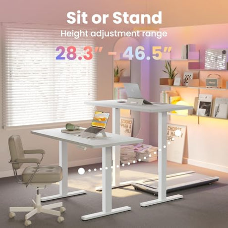 HUANUO 63 x 28 inch Electric Standing Desk Adjustable Height, 4 Memory Height Settings, Sit Stand Up Desk for Home Office & Computer Workstation, White HUANUO