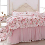 LELVA Romantic Roses Print Duvet Cover Set with Bed Skirt Pink Lace Ruffle Floral Shabby Chic Bedding Sets Full 4 Piece LELVA
