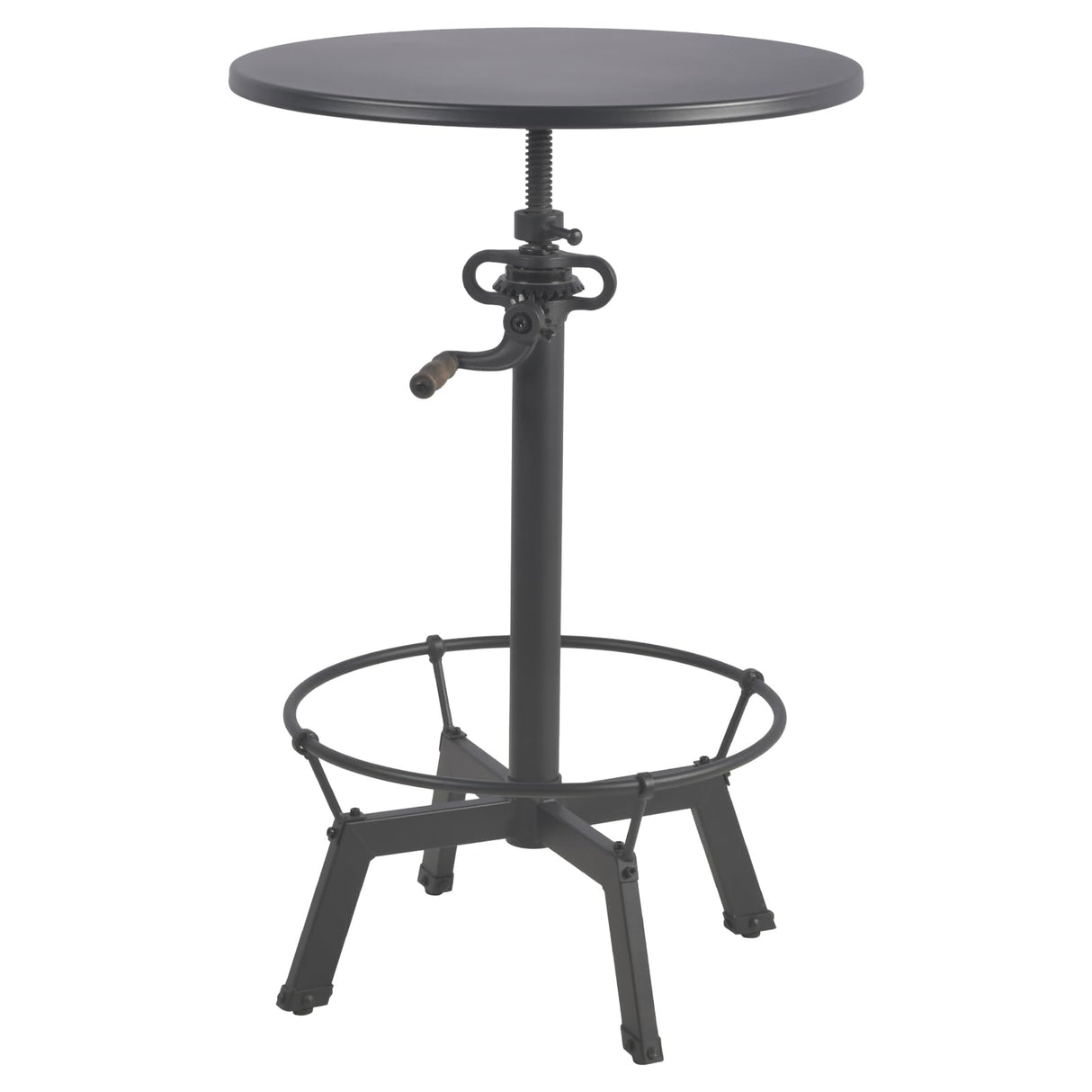 LOKKHAN Industrial Bar Table-33.5-39.4 Inch Tall-Adjustable Bar Height Pub Table-23.7 Inch Swivel Round Metal Top-Easily Adjusts by Crank Handle, Black LOKKHAN