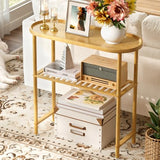 Small Entryway Table Bamboo 30.7", Narrow Hallway Table Oval Top 2-tier, Slim Console Table with Anti-fall Edge, Sofa Side Table 5min Easy Assembly, Small TV Stand for Bedroom, Indoor Plant Stand Atoping