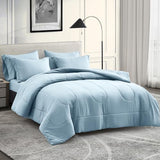 Maple&Stone Full Size Comforter Sets 7 Pieces Bed in a Bag - Down Alternative Bed Set with Comforter, Sheets, Pillowcases & Shams, All Season Lightweight Bedding Set, Light Blue Maple&Stone