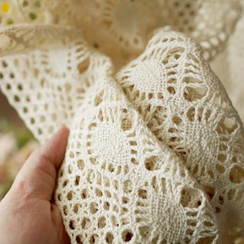 Rustic Boho Curtain Valance for Kitchen Window Farmhouse Handmade Crochet Curtain Tiers for Coffee Decor Room Divider Rod Pocket Hollow Short Lace Curtains for Bathroom Closet 1 Panel W39 X L24 Inch Yunsurey