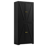 LYNSOM Farmhouse Pantry Cabinet, Kitchen Pantry Storage Cabinet with Barn Doors, 72" Tall Kitchen Pantry with Adjustable Shelves, Black Storage Cabinet for Kitchen, Dining Room, Black LYNSOM