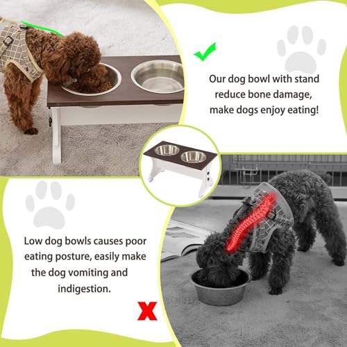 Piskyet Elevated Dog Bowls,Farmhouse Dog Bowls Stand, Raised Dog Bowl with 2 Stainless Steel Wooden Dog Bowls,3.5Cups8.5''H_30 oz Bowl-Farmhouse Style Piskyet