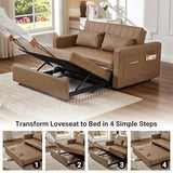 N NOORDENIYA 55'' Leather Sofa Bed, Pull Out Sleeper Sofa Couch Bed, Loveseat Sleeper, Futon Sofa Couch with Side Pocket, Convertible Sofa Bed for Living Room, Apartment, Bedroom, RV, Brown N NOORDENIYA