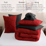 DOWNCOOL 7 Pieces Red and Black King Size Comforter Set, Pintuck Pinch Pleat Bed in a Bag, Soft Microfiber All Season Bedding Set for Bedroom with Sheets, Pillowcases & Shams DOWNCOOL