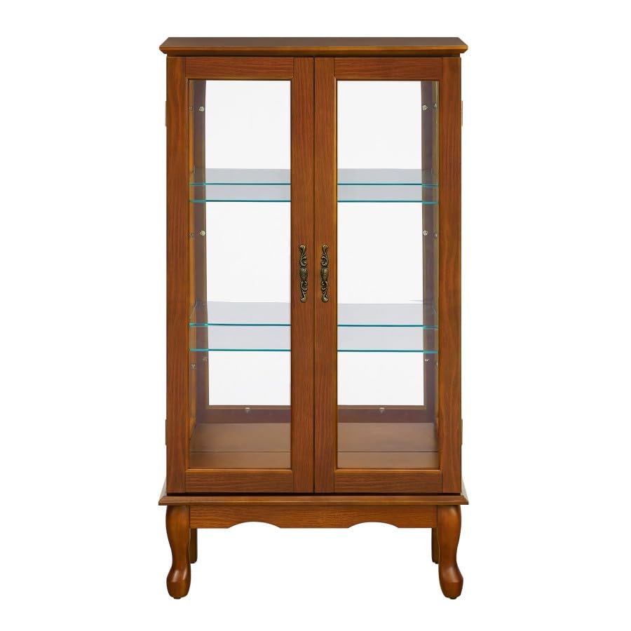 CKEASEAN Lighted Curio Cabinet with 3-Tier Adjustable Shelves and Mirrored Back Panel, 44" H Glass Display with Tempered Glass Doors, China Cabinet for Living Room (Light Bulb not Included) (Oak) CKEASEAN