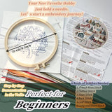 FONNUY Crewel Christmas Embroidery Kit for Beginners, Cross Stitch Set Winter Snow Scene Pine Owl Pattern for Adults, Easy to Follow Color Thread Needlework, 8'' Hoop (Tree and House 1)