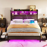Rolanstar Queen Bed Frame with Storage Headboard & 4 Drawers, Metal Platform Bed with Charging Station, LED Single Bed with Side Shelf, No Box Spring Needed, Easy Assembly, Black Rolanstar