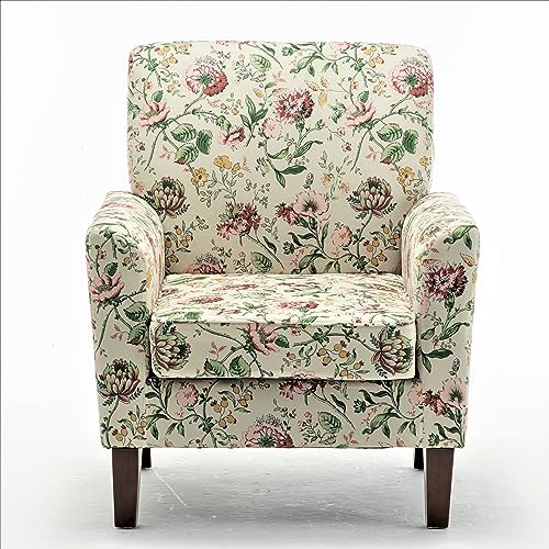 Container Furniture Direct Contemporary Accent Arm Chair with Birch Wood Frame and Velvet Upholstery, Armchair for Office and Living Room Decor, Removable Cushions, 04 Printed Fabric Container Furniture Direct
