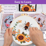 Uniartfy 3 Pack Bee Flower Embroidery Kits for Beginners, Cross Stitch Kit for Adults, DIY Needlepoint with Embroidery Hoop, Tools, Easy to Learn Video & Instructions, Hand Embroidery Starter Kit