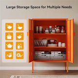 COFaR Orange Metal Storage Cabinet, 47”H Vibrant Coffee Bar & Buffet Sideboard with Adjustable Shelves, Fun Kitchen Organizer, Ventilated Steel Cabinet with Magnetic Doors for Dining Room, Office COFaR