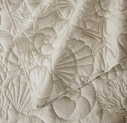 WDCOZY Coastal Beach Beige Twin Size Quilt Bedding Sets, Nautical Tropical Ocean Bedspread, Scallop Seashell Soft Coverlet, Lightweight Summer Thin Comforter for All Season WDCOZY