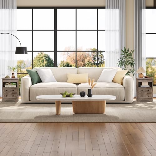 LIKIMIO Nightstand Set of 2, Night Stand with Pull Out Tray, Wooden Bedside Table with 2 Drawers and Open Shelf, Side Table for Bedroom, Black LIKIMIO