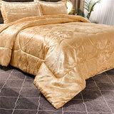 Raytrue-X Queen Comforter Set- Luxury Gold Silk Bed Set All Season Lightweight Quilt Soft Microfiber Bedding comforters & Sets Matching 2 Pillow Shams (Full/Queen, 3 Pieces, 88-by-88 inches) Raytrue-X