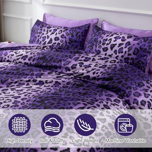 A Nice Night Leopard Printed，Satin Silky Soft Quilt Sexy Luxury Super Soft Microfiber Comforter Quilt Bedding Comforter Set Full/Queen, Light Weighted (Purple, Queen(88-by-88-inches)) A Nice Night