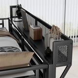 KEIKI Queen Size Metal Loft Bed Frame with Convertible Staircase, Built-in Storage Shelves and Wardrobe, Loft Bed with Solid Slats, Guardrail, No Box Spring Required, Easy Assembly, for Bedroom, Black KEIKI