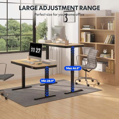 FLEXISPOT Comhar Electric Standing Desk with Drawer Desktop & Adjustable Frame w/USB Charge Ports (Bamboo-Look Laminate/Black, Wood) FLEXISPOT