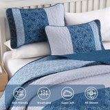 Cottolester Navy Blue Full Quilt Set,Striped Plaid Bedspread Coverlet Set,Khaki Boho Summer Bedding Set Soft Microfiber Bedding Set with 2 Pillow Shams 78"x90" Cottolester
