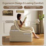 Dowinx Folding Sofa Bed with Pillow, Convertible Comfy Couch Bed for Adults Home Lounge and Gaming, Modern Comfortable Design for Apartment Living Room Bedroom, Single, Ribbed Velvet, White Dowinx