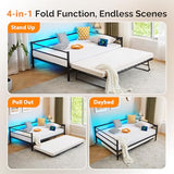 VINGLI Metal Twin Daybed with Pop Up Trundle Bed, Day Bed Frame with Charging Station and LED Lights for Living Room Guest Room or Bedroom, Black Daybed with Steel Slats for Adults, Teens and Kids VINGLI