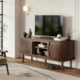Decofy Mid Century TV Stand for TVs up to 65 Inches, Entertainment Center with Storage, Power Outlet, Fluted Sliding Doors & Adjustable Shelves, Modern Media TV Console Table for Living Room (Walnut) Decofy