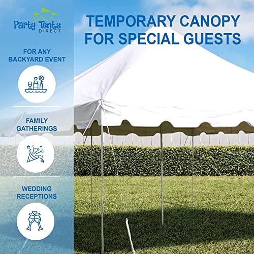 Party Tents Direct 20’ x 20’ Weekender Canopy Pole Tent, Indoor and Outdoor Heavy Duty Easy Up, 80 Person Capacity Tent for Parties, Weddings, and Events, Commercial and Residential Use, PVC White Top