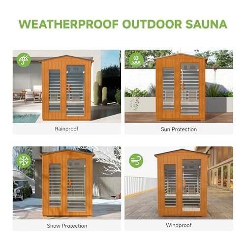 springspa Outdoor Infrared Sauna 3 Person for Home, 15amp Low EMF Far Infrared Spruce Wooden Sauna with Bluetooth,LCD Panel springspa