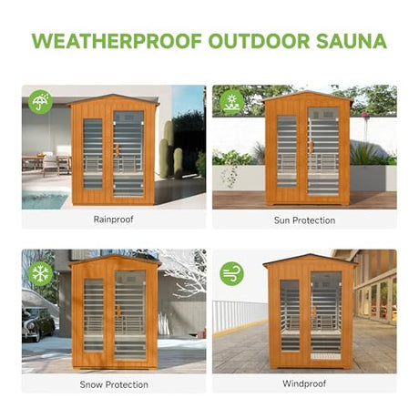 springspa Outdoor Infrared Sauna 3 Person for Home, 15amp Low EMF Far Infrared Spruce Wooden Sauna with Bluetooth,LCD Panel springspa