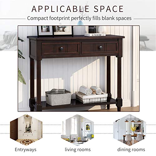Bellemave Console Table with Drawers, Retro Entryway Table with 2 Drawers and Open Storage Shelf, Narrow Long Sofa Table, Behind Couch Table for Living Room, Foyer and Hallway,Espresso Bellemave