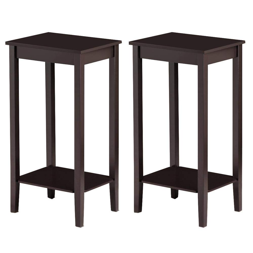 Yaheetech Side Table set of 2, Wooden End Tables with Storage Shelf and Solid Wood Legs, 29in High Telephone Table Narrow Sofa Side tables for Living Room/Small Spaces/Hallway/Study, Dark Cof - WoodArtSupply