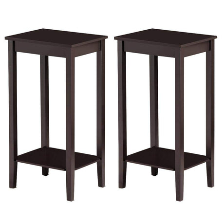 Yaheetech Side Table set of 2, Wooden End Tables with Storage Shelf and Solid Wood Legs, 29in High Telephone Table Narrow Sofa Side tables for Living Room/Small Spaces/Hallway/Study, Dark Coffee Yaheetech