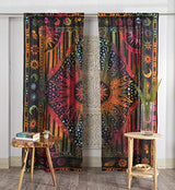 Popular Handicrafts Indian Burning Sun Moon Hippie Mandala Window Curtains for Doorways Closets - Gypsy Tye Dye Bohemian Beautiful Drapery Bedroom Livingroom Divider Balcony Valance Panels Golden Popular Handicrafts