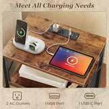 Huuger Nightstands Set of 2, Night Stand with Charger Station, 2 Drawer Side Table with Open Shelf, USB-C Port, End Table for Small Spaces, X Shaped Side Rail, Rustic Brown Huuger