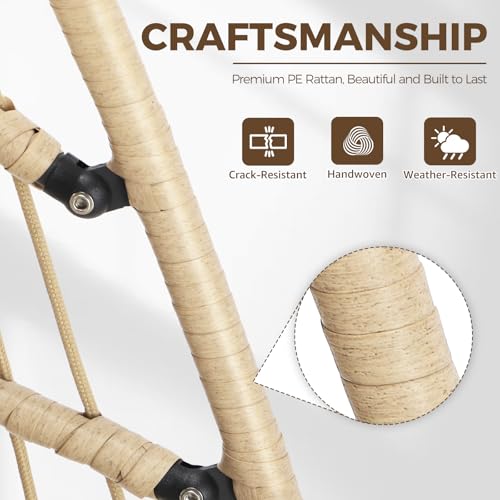 Nicesoul Outdoor Hanging Egg Chair Without Stand, Patio Wicker Swing Egg Basket Chairs with Padded Cushion, 350 Lbs Comfy Cozy Ceiling Tree Swinging Egg-Shaped Chair No Stand for Indoor Balcony, Beige NICESOUL