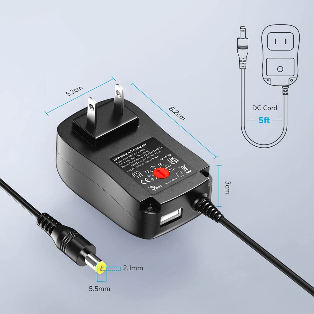 Belker 41W Universal 6V 9V 12V 15V 18V 20V 24V AC DC Adapter Power Supply for Household Electronics Router Smart Phone Mp3 Tablets CCTV Cameras - Max. Amps 1.5A 1500mA Belker