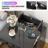 Dystler LED Nightstand Set of 2 with Charging Station,3 Drawers Night Stand with Lockable Hidden Storage,Smart Bedside Table with Human Sensor RGB Lights for Bedroom,Black Dystler