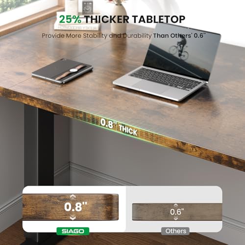 SIAGO Electric Standing Desk Adjustable - 48 x 24 Inch Sit Stand up Desk with 0.8 Inch Thick Tabletop - Adjustable Height Table with 3 Memory Preset, Cable Management for Home Office SIAGO