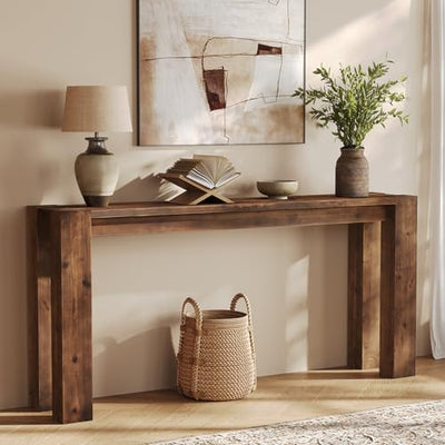 TRIBEWOOD Solid Wood Console Table for Entryway, 70.9-Inch Extra Long Farmhouse Sofa Table Behind Couch, for Living Room, Foyer, Hallway, Entrance, Rustic Brown