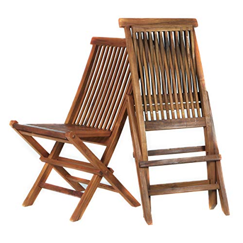 All Things Cedar TF22-2 Teak Folding Chair Set | Outdoor Patio Wooden Foldable Chairs | Fully Assembled, Java Finish, Solid Brass Fittings | Portable Outdoor Chairs 18x23x36 All Things Cedar