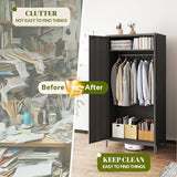 Steehoom Armoire Wardrobe Closet, Metal Storage Clothes Cabinets Locker with Doors Tall Freestanding Armoire Wardrobes for Bedroom Hanging Clothes, Heavy Duty, Black Steehoom
